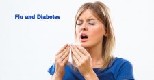 Flu and Diabetes. Picture of a young caucasian female with a tissue in her hand, getting ready to sneeze.