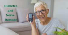 Diabetes and Nerve Damage. Picture of an older caucasian female holding a meter used to check blood sugar levels.