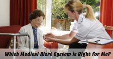 Which Medical Alert System is Right for Me? Picture of an older caucasian female having her medical alert pendant checked by a younger caucasian female nurse.